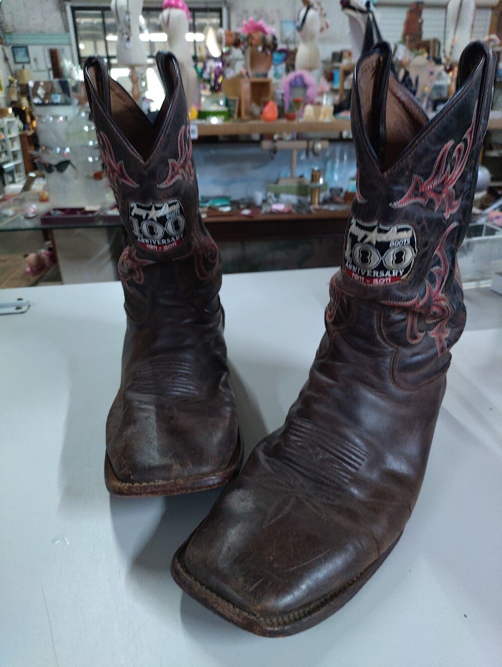 Tony Lama Mens 100th Anniversary Leather Cowboy Boots Brown Red Square Toe 12D C